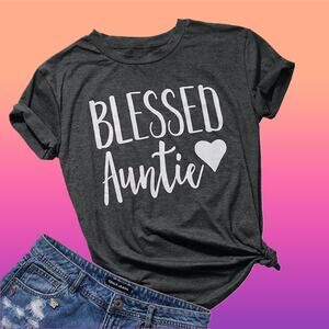 New Blessed Auntie Dark Grey T-shirt Size Small For Proud Aunts And Aunties